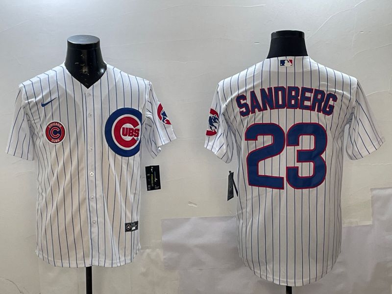Men Chicago Cubs 23 Sandberg White Stripe Game 2025 Nike MLB Jersey style 3